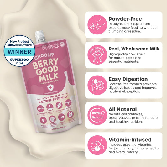 Berry Good Milk – Lactose-Free, Supports Pet Health.