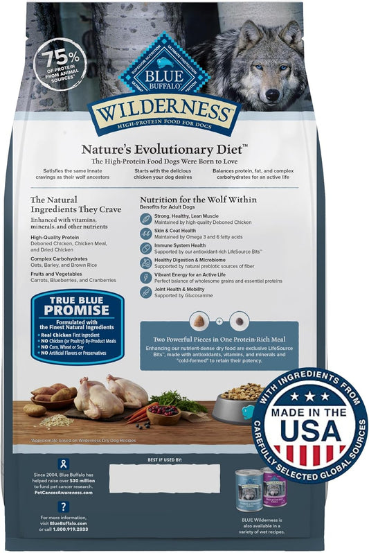 Blue Buffalo Wilderness Adult Dry Dog Food, High-Protein, Natural with Grains.
