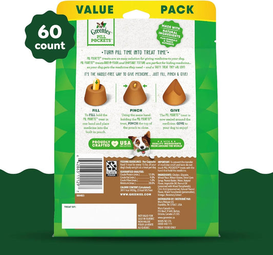 Greenies Pill Pockets – Large Dogs, Peanut Butter, 60 Treats (15.8 oz).