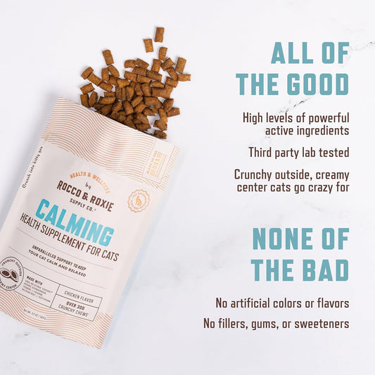 Rocco & Roxie Cat Calming Chews – Melatonin, Ashwagandha, GABA, Chicken Flavor.