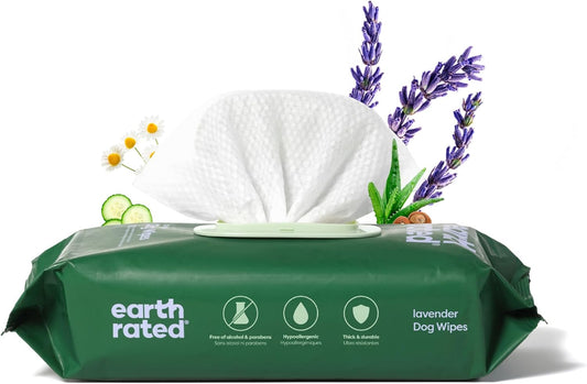 Earth Rated® Dog Wipes – Lavender Scented, Hypoallergenic Grooming Wipes (100 Count)