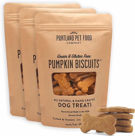 Portland Pet Pumpkin Dog Treats – Grain-Free, Natural, 3-Pack (5 oz).