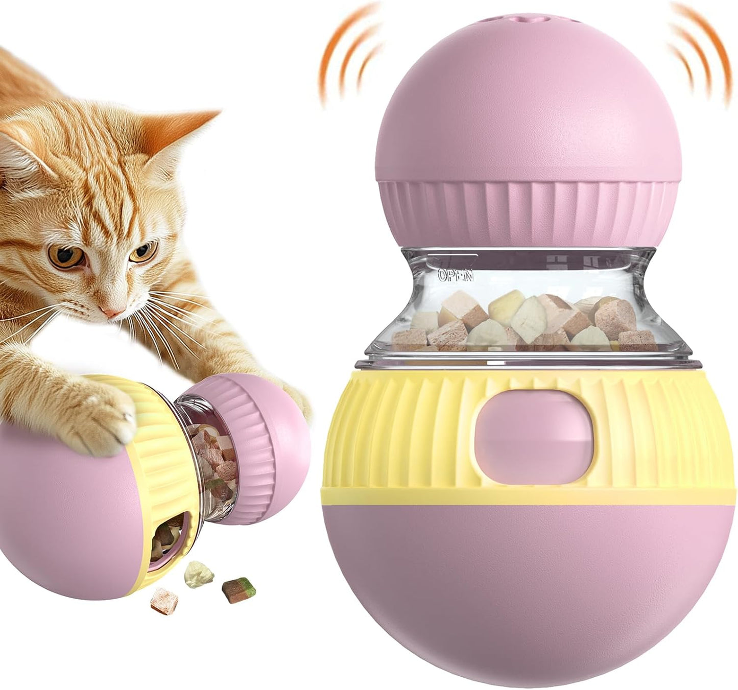 Cat Treat Toy – Chirping Sandpiper Ball, Adjustable Feeder, Puzzle for Indoor Cats.