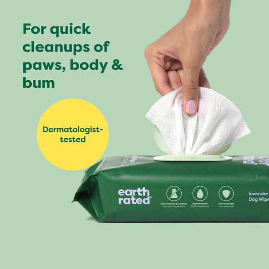 Earth Rated® Dog Wipes – Lavender Scented, Hypoallergenic Grooming Wipes (100 Count)