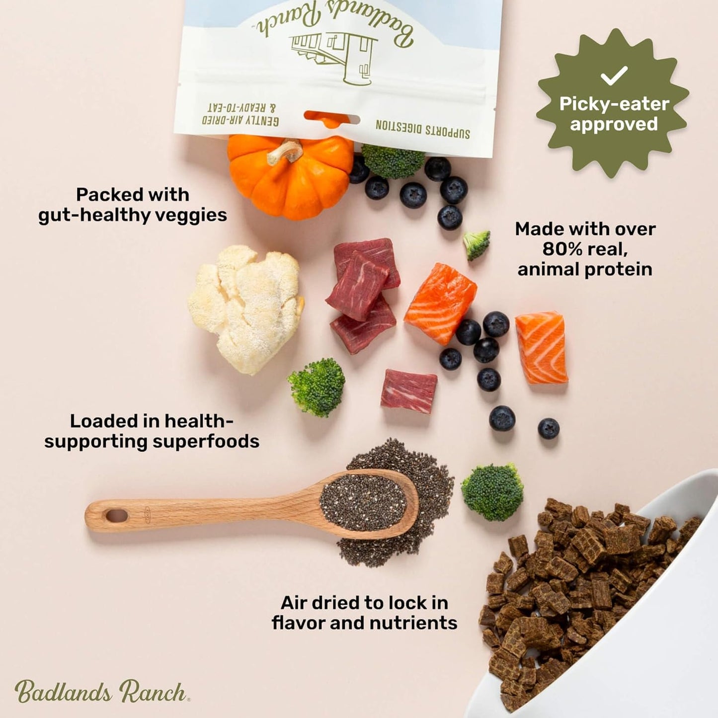 Badlands Ranch Superfood Complete Dog Food, Air-Dried Beef, High Protein, No Fillers, 24 oz.