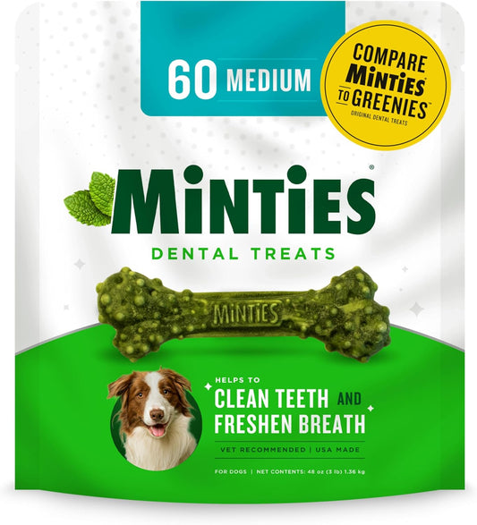 Minties Dental Chews for Medium Dogs (25–50 lbs) – 60‑Count