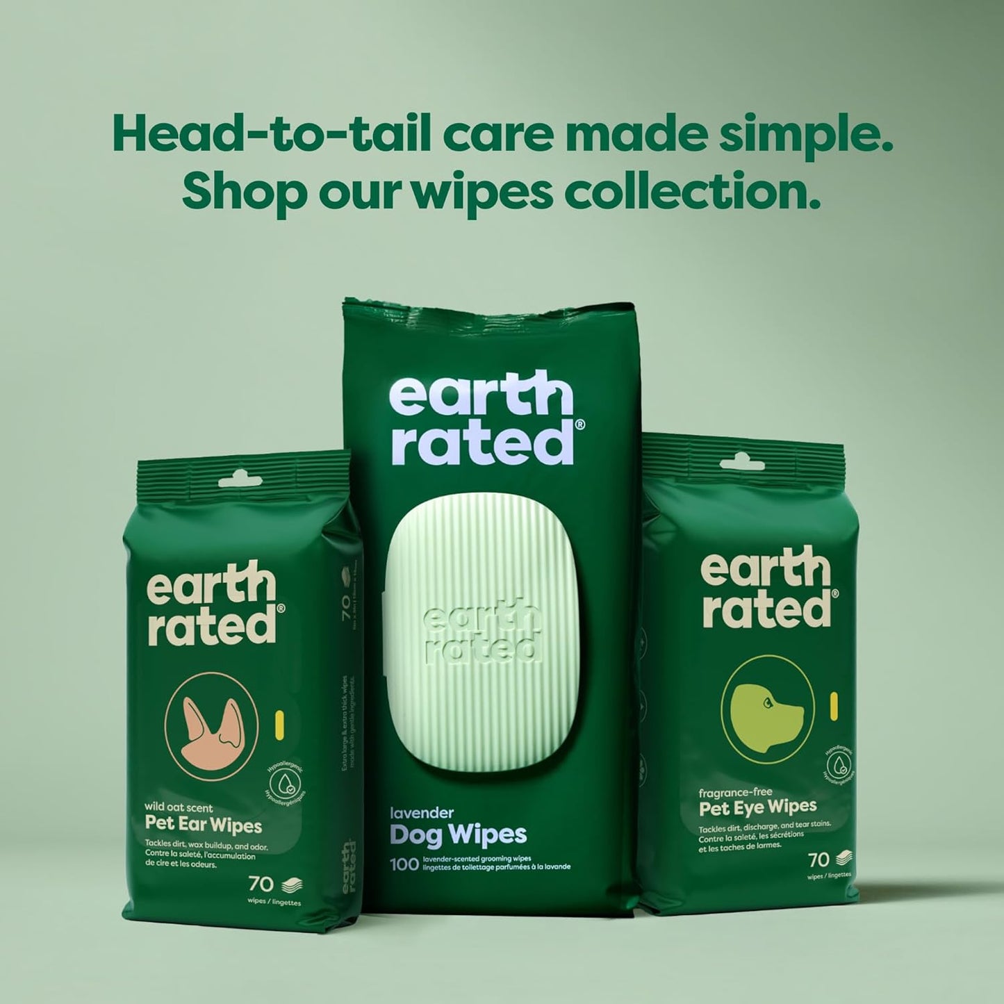 Earth Rated® Dog Wipes – Lavender Scented, Hypoallergenic Grooming Wipes (100 Count)