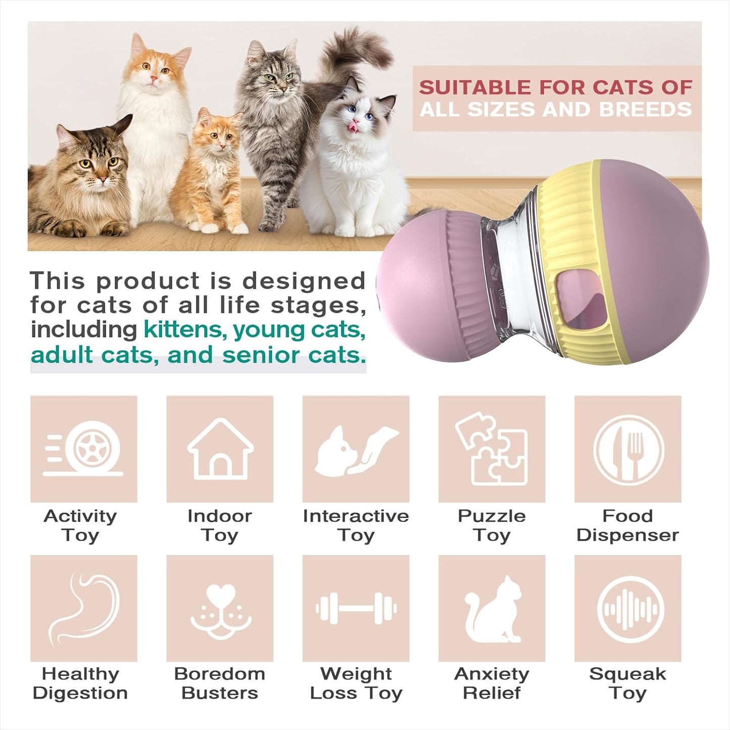 Cat Treat Toy – Chirping Sandpiper Ball, Adjustable Feeder, Puzzle for Indoor Cats.