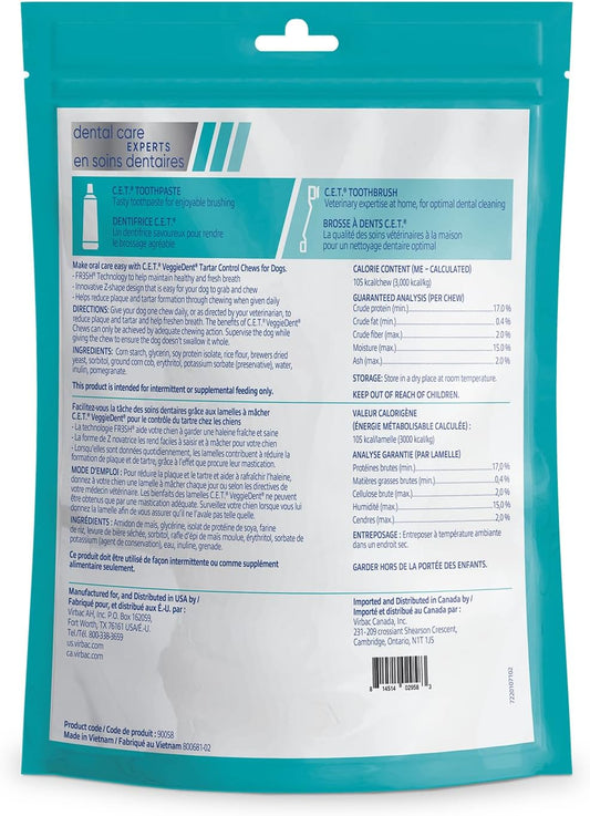 Virbac Veggiedent FR3SH Chews, Large Dogs 66+ lbs, Plant-Based, 30 Count