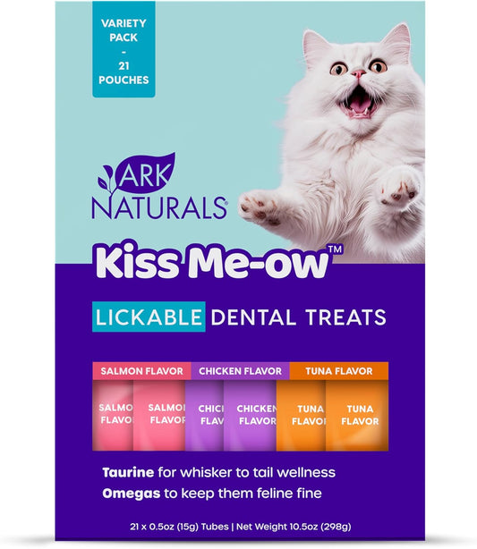 Ark Naturals Kiss Me-Ow – Lickable Cat Treats Variety Pack, 21 Tubes.