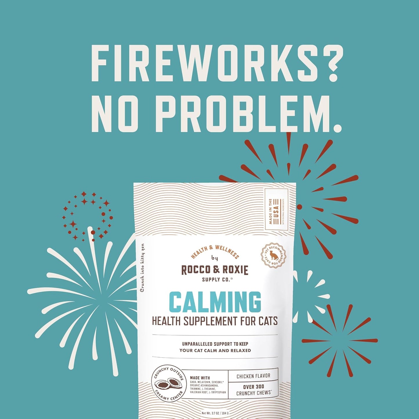 Rocco & Roxie Cat Calming Chews – Melatonin, Ashwagandha, GABA, Chicken Flavor.