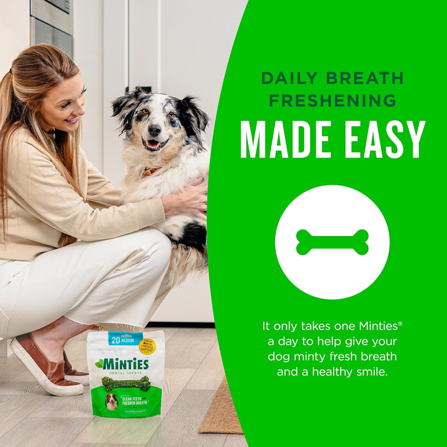 Minties Dental Chews for Medium Dogs (25–50 lbs) – 60‑Count