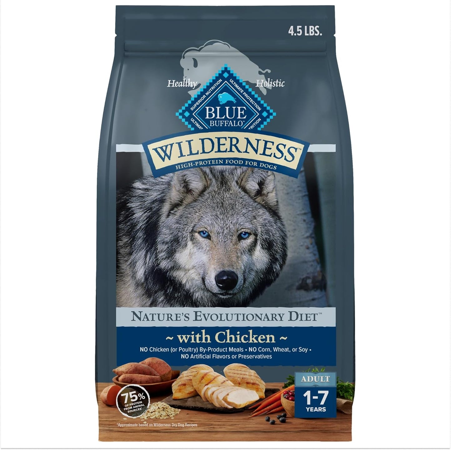 Blue Buffalo Wilderness Adult Dry Dog Food, High-Protein, Natural with Grains.