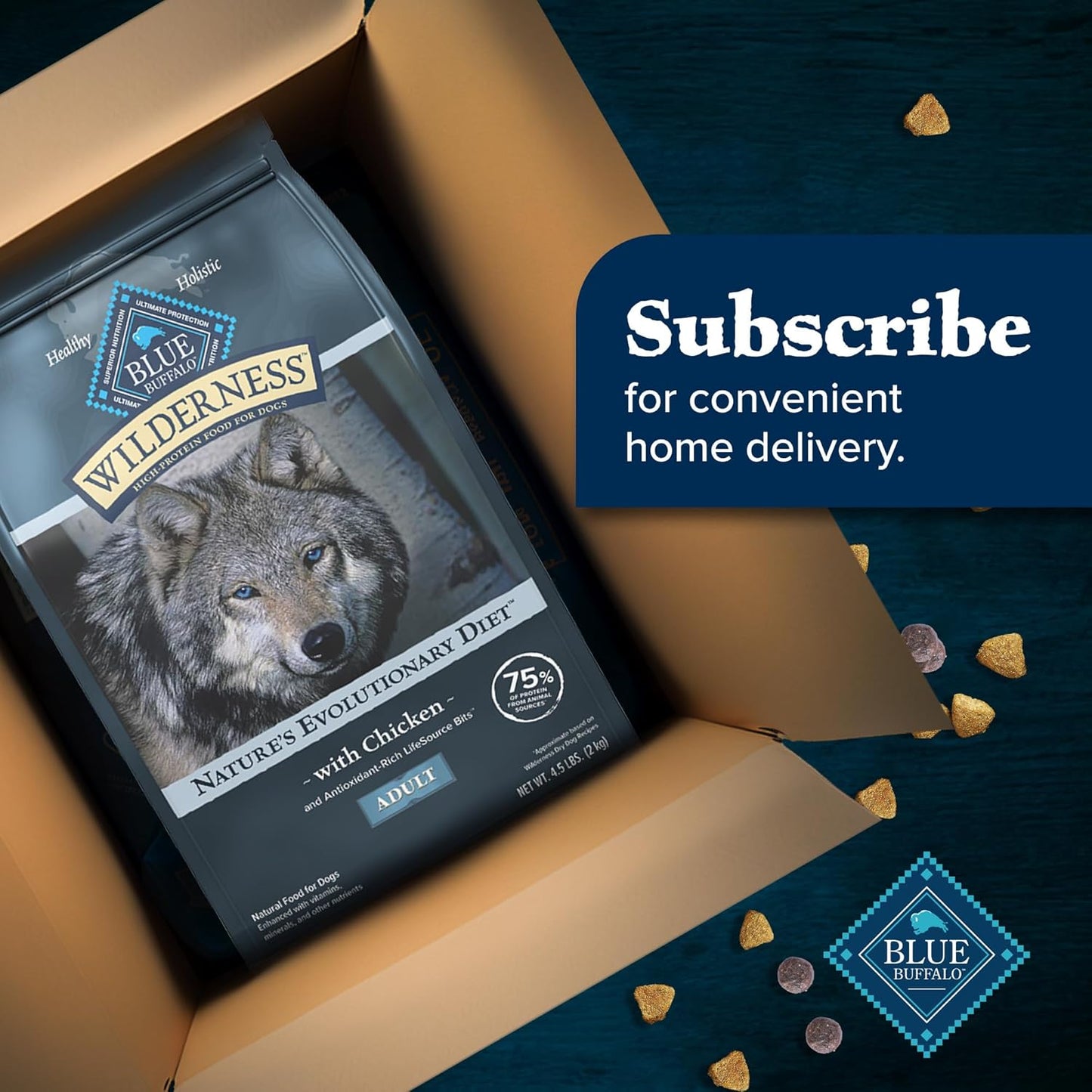 Blue Buffalo Wilderness Adult Dry Dog Food, High-Protein, Natural with Grains.