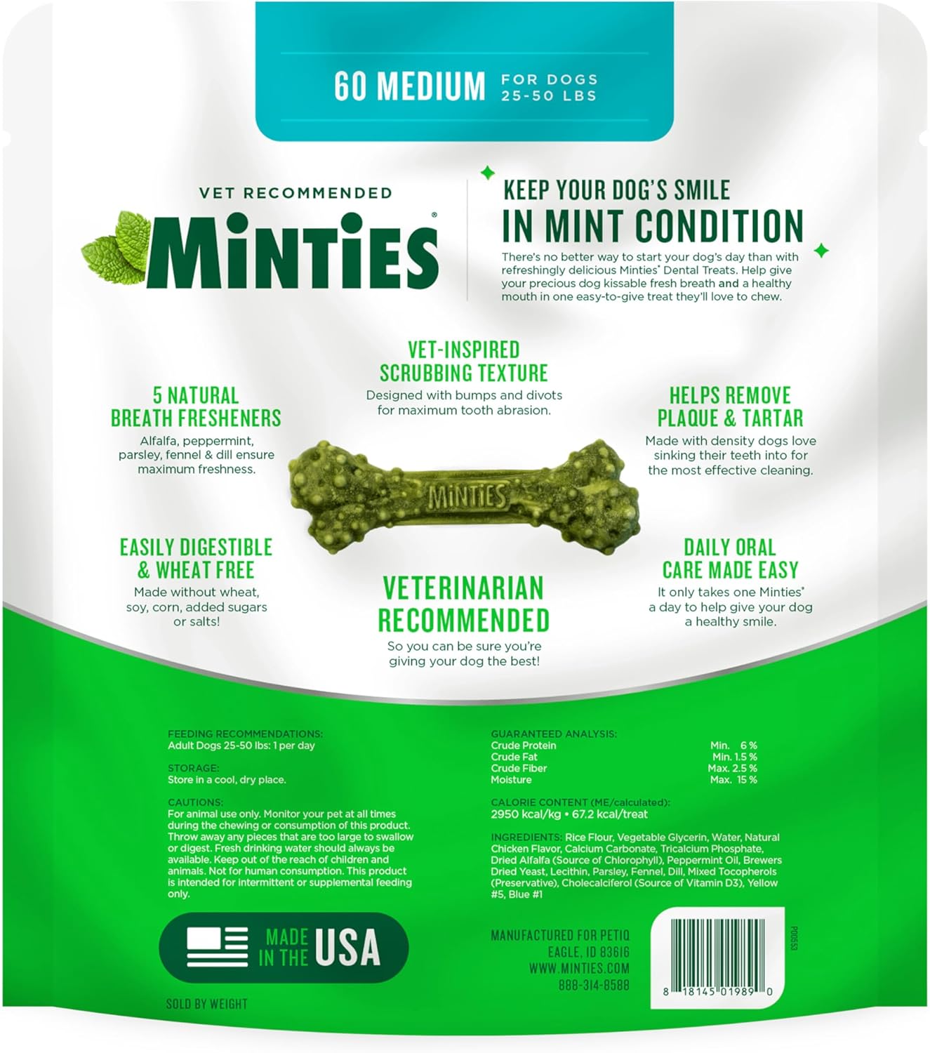 Minties Dental Chews for Medium Dogs (25–50 lbs) – 60‑Count