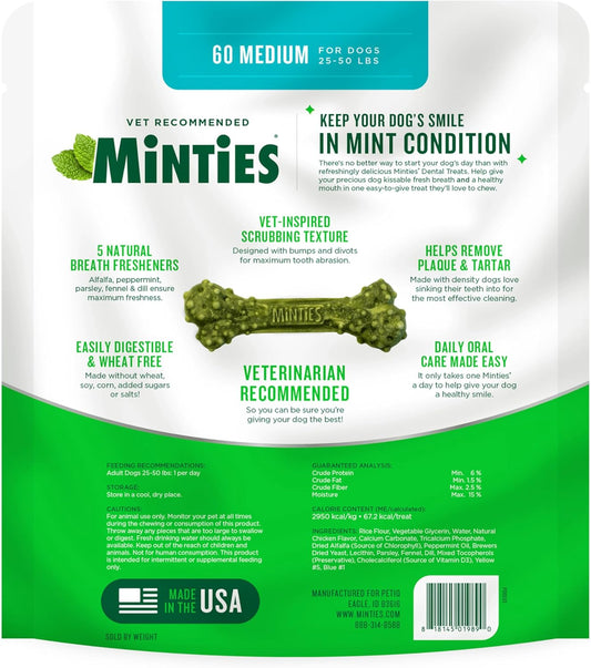 Minties Dental Chews for Medium Dogs (25–50 lbs) – 60‑Count